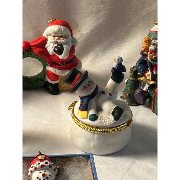 6 Christmas Figurines Ornaments Snowman Santa Moose Clown Holiday Decor Lot - Picture 4 of 11